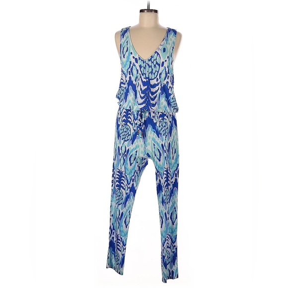 LILLY PULITZER like new blue jumpsuit MED - Picture 1 of 5